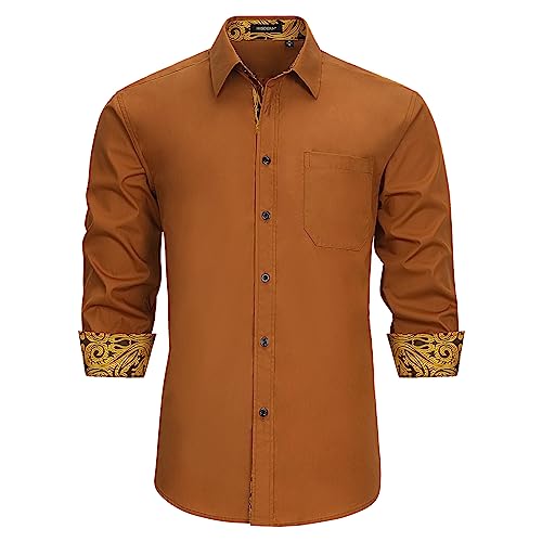 HISDERN Hemd Herren Gold Braun Freizeithemd Formelle Businesshemden Freizeithemden Langarm Hemd Klassisch Regular Fit Hemden 4XL von HISDERN