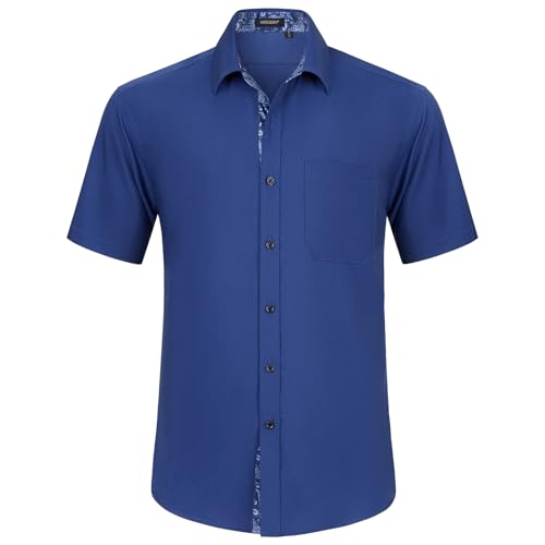 HISDERN Hemd Herren Kurzarm Königsblau Freizeithemd Für Herren Businesshemd Regular Fit Bügelfreies Herrenhemd mit Brusttasche,4XL von HISDERN