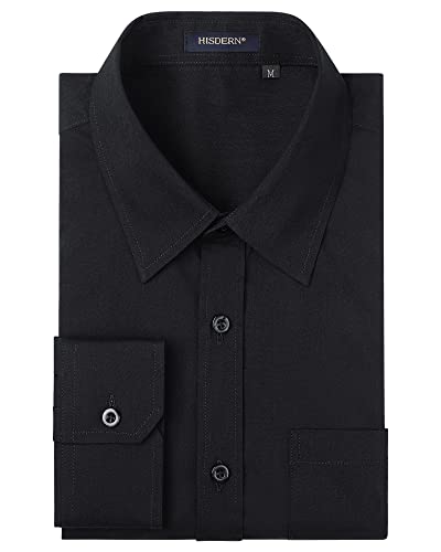 HISDERN Hemd Herren Langarm Freizeithemd Regular Fit Businesshemden Freizeithemden Hemd Schwarz 4XL von HISDERN