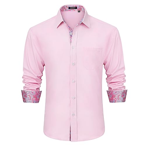 HISDERN Hemd Herren Rosa Freizeithemd Formelle Businesshemden Freizeithemden Langarm Hemd Klassisch Regular Fit Hemden 4XL von HISDERN