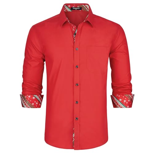 HISDERN Hemd Herren Weihnachten Freizeithemd Rot Freizeithemden Langarm Hemd Christmas Hemden für Männer XXL von HISDERN