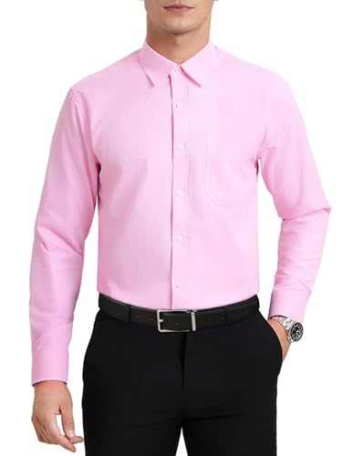 HISDERN Hemd Rosa Herren Langarm Business Hemden für Männer Bügelfrei Formelle Herrenhemden Freizeithemd Baumwolle Regular Fit mit Tasche 2XL von HISDERN