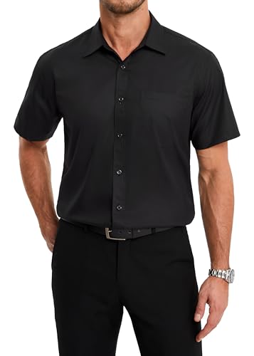 HISDERN Hemd Schwarz Herren Kurzarm Regular Fit Casual Kurzarmhemd Herrenhemd Formales Business Bügelfreies Hemden Freizeithemd mit Tasche 4XL von HISDERN