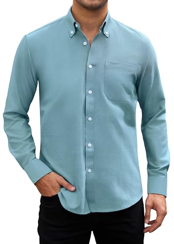 HISDERN Hemde Herren Blau Oxford Hemden Langarm Freizeithemden Baumwolle Casual Button Down Business Regular Fit HerrenHemd mit Tasche 4XL von HISDERN
