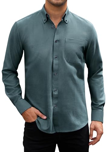 HISDERN Hemden Herren Langarm Oxford Navy Blau Hemd Freizeithemden Baumwolle Casual Business Regular Fit HerrenHemden mit Tasche 3XL von HISDERN