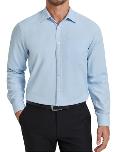 HISDERN Hemden für Herren Freizeithemden Blau Oberhemd Hemd Langarm Regular Fit Hochzeit Hemden mit Brusttasche 4XL von HISDERN