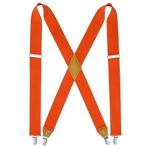 HISDERN Herren 3,5 cm breiter Hosenträger in X-Form mit sehr Starken 4 Metall Clip für Männer und Damen elastisch und verstellbar Orange von HISDERN
