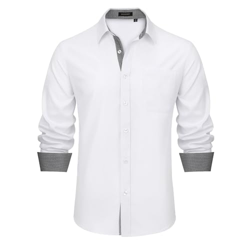 HISDERN Herren Anzug Hemden Klassisch Weiß Langarm Casual Button Down Kragen Hemd Regular Fit 3XL von HISDERN