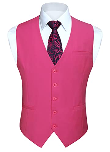 HISDERN Herren Anzugweste Formale Hochzeit Party Baumwolle Anzug Weste Einfarbig,Fuchsia,3XL(Brustumfang 54.3 inch) von HISDERN