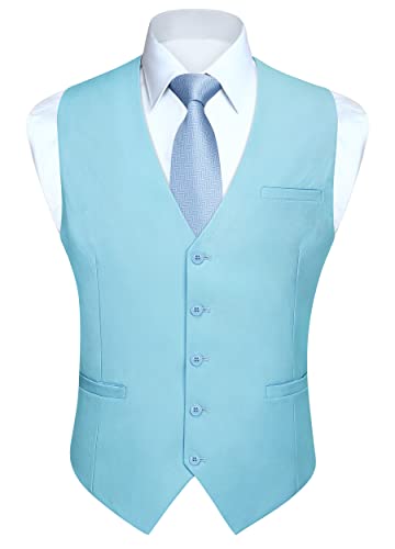 HISDERN Herren Anzugweste Formale Hochzeit Party Baumwolle Anzug Weste Einfarbig,Hellblau,XXL(Brustumfang 51.2 inch) von HISDERN
