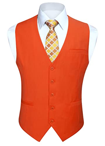 HISDERN Herren Anzugweste Formale Hochzeit Party Baumwolle Anzug Weste Einfarbig,Orange,L(Brustumfang 44.9 inch) von HISDERN