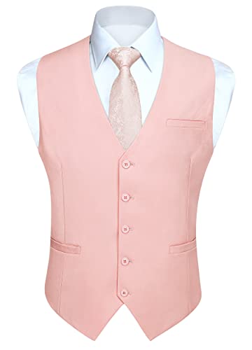 HISDERN Herren Anzugweste Formale Hochzeit Party Baumwolle Anzug Weste Einfarbig,Rosa,4XL(Brustumfang 57,5 inch) von HISDERN