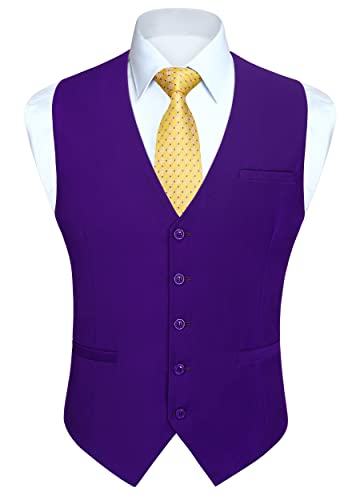 HISDERN Herren Anzugweste Formale Hochzeit Party Baumwolle Anzug Weste Einfarbig,Violett,4XL(Brustumfang 57,5 inch) von HISDERN