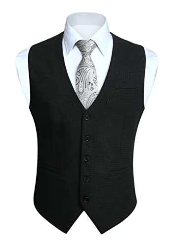 HISDERN Herren Anzugweste Schwarz Formale Klassische Casual V-Ausschnitt Retro Einfarbige Westen Hochzeit Business Party Baumwolle Weste 2XL von HISDERN