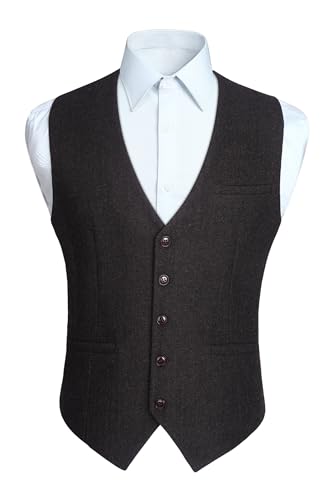 HISDERN Herren Anzugweste Wolle Klassische Herringbone mit Taschen Braun M HISDERN Herren Anzugweste Wolle Klassische Herringbone mit Taschen Braun M von HISDERN