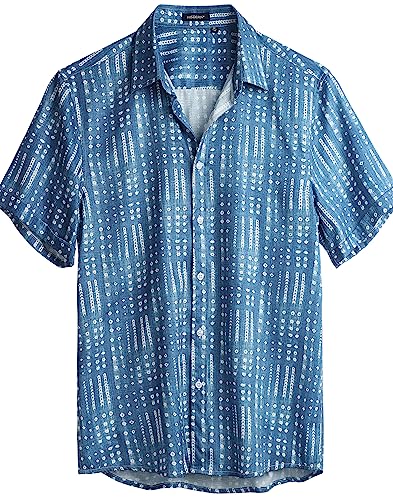 HISDERN Herren Blau Hawaiihemd Kurzarm Hemden Aloha Freizeit Funky Blumen Strandhemd Sommerhemd Hawaii Leinenhemd Männer XXL von HISDERN