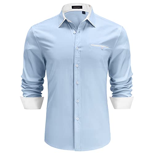 HISDERN Herren Blau Hemd Baumwolle Businesshemd Freizeithemd Langarm Formales Klassisches Hemden Regular Fit S von HISDERN