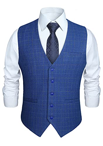 HISDERN Herren Blau formale Hochzeit Party Weste Baumwolle Plaid Check Burgund Kleid Anzug Weste von HISDERN