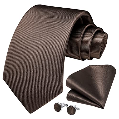 HISDERN Herren Hochzeit Braun Krawatten und Einstecktuch Solide Krawatte Manschettenknöpfe Set von HISDERN