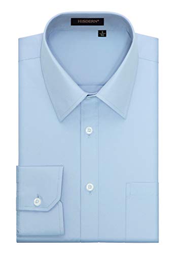 HISDERN Herren Hemd Langarm Regular Fit Hemden für Business Freizeithemden Herrenhemden Hellblau L von HISDERN