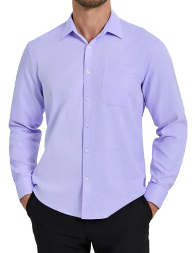 HISDERN Herren Businesshemden Langarm Lila Formelle Freizeithemd Regular Fit Businesshemden mit Tasche 3XL von HISDERN