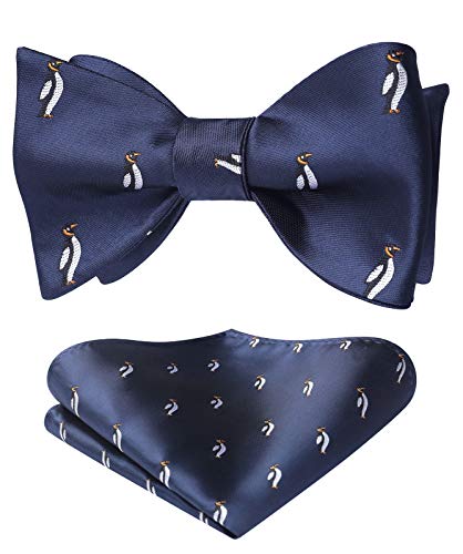 HISDERN Fliege Herren Blau Fliege mit Einstecktuch Set Selbst Anzug Fliege Herren und Taschentuch Pinguin Fliege Blau fur Hochzeit,Party,Abschlussball,Smoking,Geschenk von HISDERN