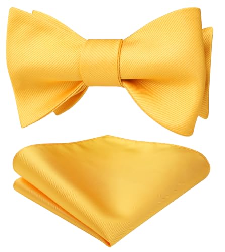 HISDERN Fliege Herren Gelb Fliege Mit Einstecktuch Set Einfarbig Selbstbinder Fliegen-Sets Für Festival Weihnachten Hochzeit Party,Gelb von HISDERN