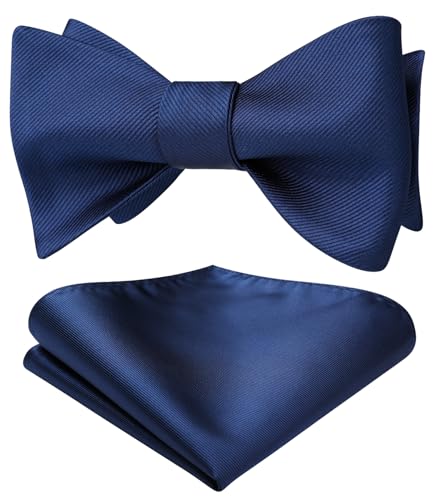 HISDERN Fliege Herren Marineblau Fliege Mit Einstecktuch Set Einfarbig Selbstbinder Fliegen-Sets Für Festival Weihnachten Hochzeit Party,Marineblau von HISDERN