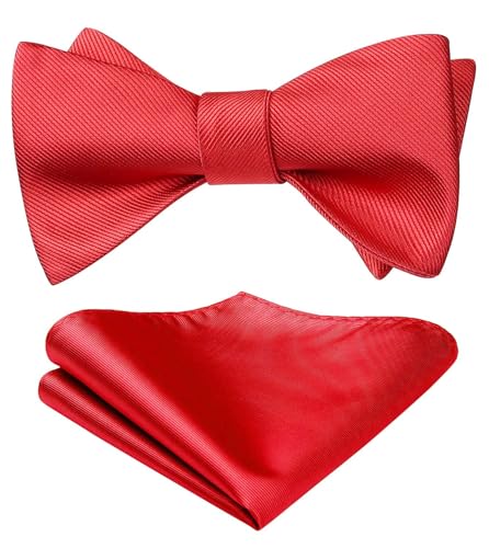 HISDERN Fliege Herren Rote Fliege Mit Einstecktuch Set Einfarbig Selbstbinder Fliegen-Sets Für Festival Weihnachten Hochzeit Party,Rot von HISDERN