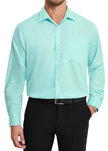 HISDERN Herren Cyanblau Hemd Langarm Businesshemd Regular Fit Hemd aus Bambusfaser Freizeithemd Bügelfreies Herrenhemd mit Brusttasche,XL von HISDERN