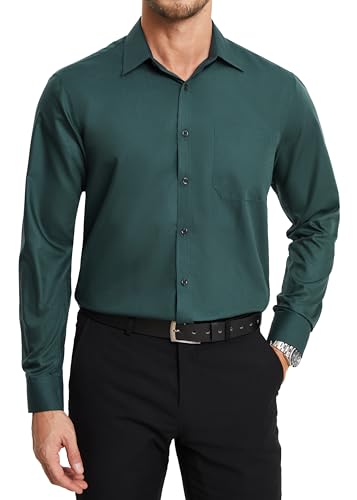 HISDERN Herren Dunkelgrün Hemd Langarm Businesshemd Regular Fit Hemd aus Bambusfaser Freizeithemd Bügelfreies Herrenhemd mit Brusttasche,3XL von HISDERN