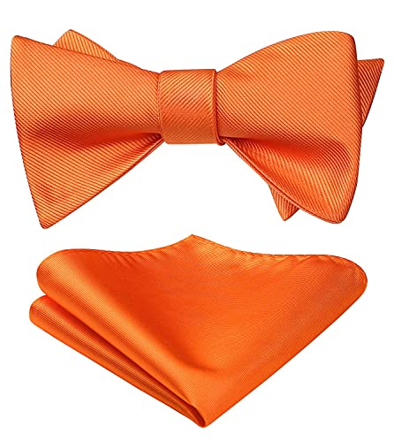 HISDERN Fliege Herren Orange Fliege Mit Einstecktuch Set Einfarbig Selbstbinder Fliegen-Sets Für Festival Weihnachten Hochzeit Party,Orange von HISDERN