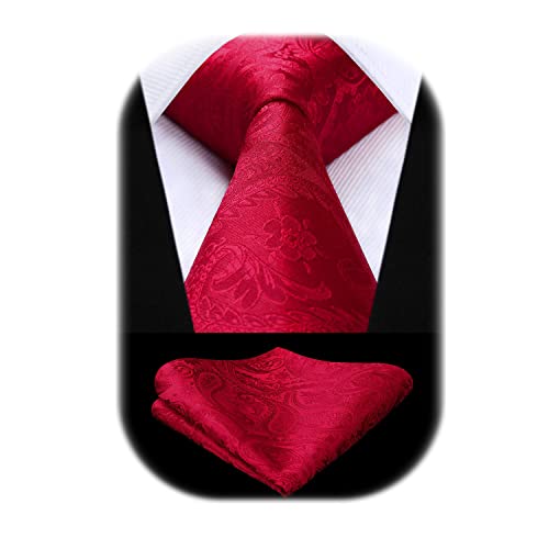 HISDERN Herren Einfarbig Weinrote Krawatten und Einstecktuch Klassisch Paisley Krawattensatz fur Manner von HISDERN