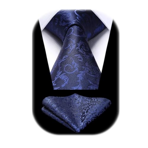 HISDERN Herren Hochzeit Dunkelblaue Krawatten und Einstecktuch Klassisch Paisley Krawattensatz fur Manner von HISDERN
