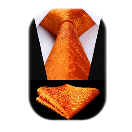 HISDERN Herren Hochzeit Orange Krawatten und Einstecktuch Klassisch Paisley Krawattensatz fur Manner von HISDERN