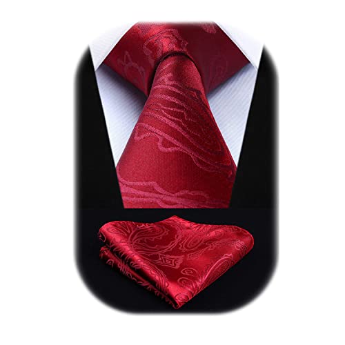 HISDERN Herren Hochzeit Rot Krawatten und Einstecktuch Klassisch Paisley Krawattensatz fur Manner von HISDERN