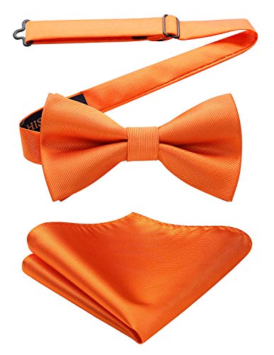 HISDERN Fliege Herren Orange Fliege mit Einstecktuch Herren Set Einfarbig Vorgebundene Fliege Anzug für Smoking,Hochzeit,Weihnachten von HISDERN