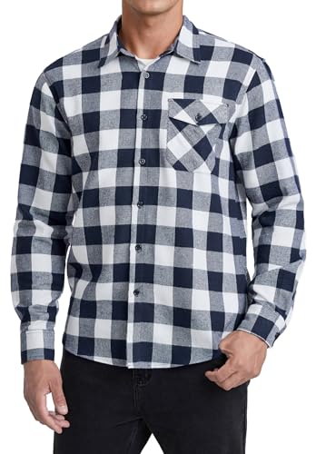HISDERN Herren Flanellhemd Kariertes Langarmhemd Button Down Freizeithemd Regular Fit Traditionelle Holzfällerhemden Marineblau 2XL von HISDERN