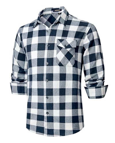HISDERN Flanellhemd Herren Karierte Hemden Herren Casual Langarm Button Down Baumwolle Holzfällerhemd Regular Fit Kariertes Hemd Marineblau XL von HISDERN