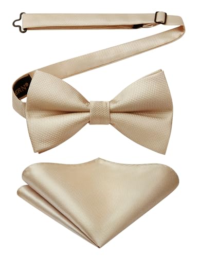 HISDERN Herren Fliege Beige Fliege für Herren mit Einstecktuch Set Einfarbig Seide Vorgebundene Anzug Fliege für Hochzeit... HISDERN Herren Fliege Beige Fliege für Herren mit Einstecktuch Set Einfarbig Seide Vorgebundene Anzug Fliege für Hochzeit... von HISDERN