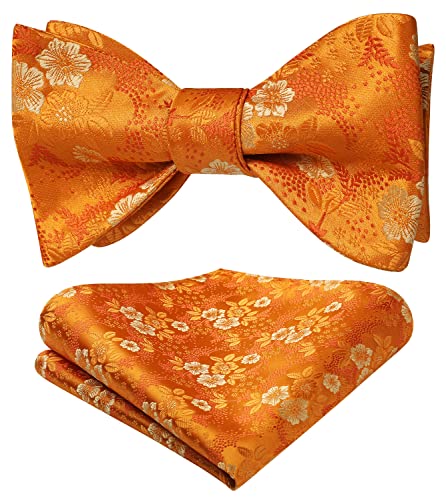 HISDERN Herren Fliege Orange Floral Self Fliege und Einstecktuch Set Blumen Jacquard Fliegen Set für Hochzeit Feier von HISDERN