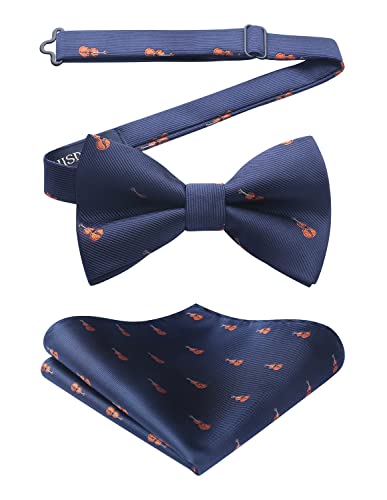 HISDERN Herren Fliege und Einstecktuch-Set bereits Verstellbar Marineblau Fliegen & Einstecktuch Set für Hochzeit anzug von HISDERN