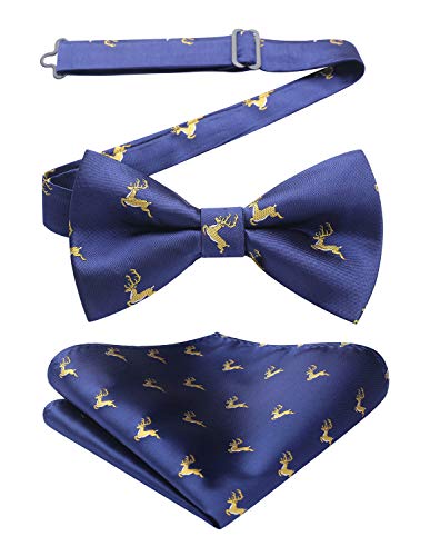 HISDERN Herren Fliege und Einstecktuch-Set bereits Verstellbar Navy Blau Fliegen & Einstecktuch Set für Hochzeit anzug von HISDERN