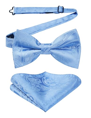 HISDERN Herren Fliegen Blau Hochzeit Fliege mit Einstecktuch Vorgebunden Smoking Anzug Fliege und Taschentuch Set Formelle Schleife für Männer HISDERN Herren Fliegen Blau Hochzeit Fliege mit Einstecktuch Vorgebunden Smoking Anzug Fliege und Taschentuch Set Formelle Schleife für Männer von HISDERN