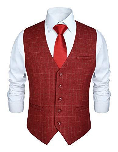 HISDERN Herren Rot formale Hochzeit Party Weste Baumwolle Plaid Check Burgund Kleid Anzug Weste XL HISDERN Herren Rot formale Hochzeit Party Weste Baumwolle Plaid Check Burgund Kleid Anzug Weste XL von HISDERN