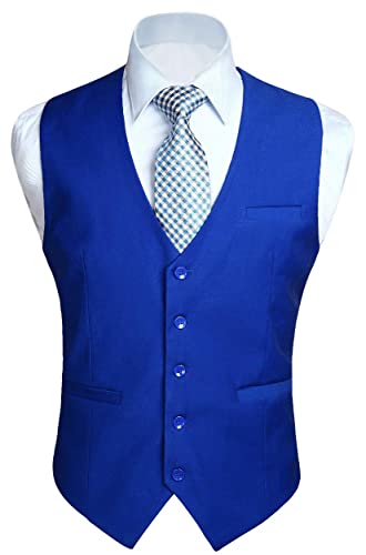 HISDERN Herren Formale Hochzeitsgesellschaft Business Royal Blue Weste Baumwolle Einfarbig Weste von HISDERN