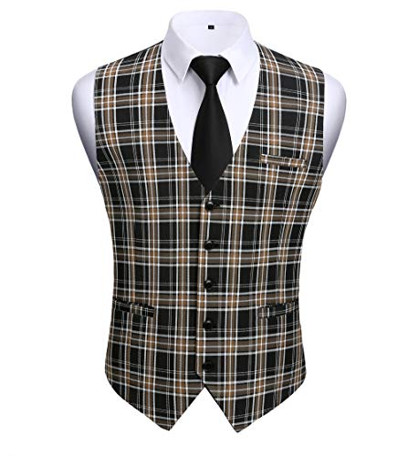 HISDERN Herren Formale Weste Anzugweste Business Weste Slim Fit Vest Suit with 5 buttons Smoking Frack Herrenweste Casual Anzug Hochzeit Retro Elegant Vest Schwarz 3XL von HISDERN