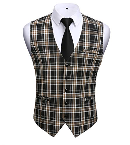 HISDERN Herren Formale Weste Anzugweste Business Weste Slim Fit Vest Suit with 5 buttons Smoking Frack Herrenweste Casual Anzug Hochzeit Retro Elegant Vest Schwarz XL von HISDERN