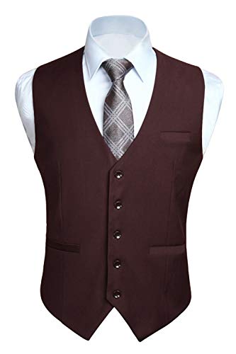 HISDERN Herren Formelle Hochzeitsgesellschaft Business Brown Weste Baumwolle Volltonfarbe Weste von HISDERN