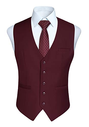 HISDERN Herren Formale Hochzeit Party Weste Baumwolle Einfarbig Weste (4XL, Burgund 2) von HISDERN